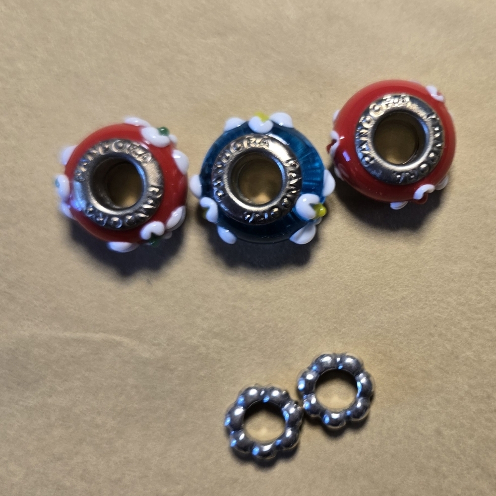 Pandora Murano glass charm beads and sterling silver spacers. Retired - Picture 8 of 16